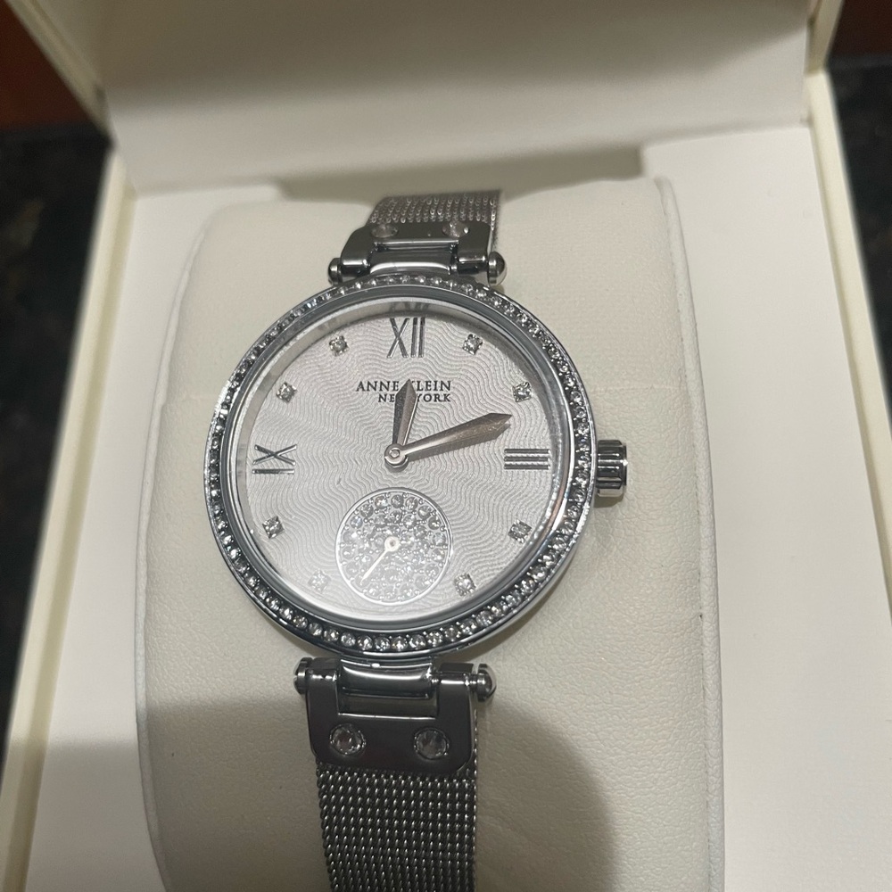 Anne Klein NY Silver Mesh Watch with Swarovski Crystals - NIB